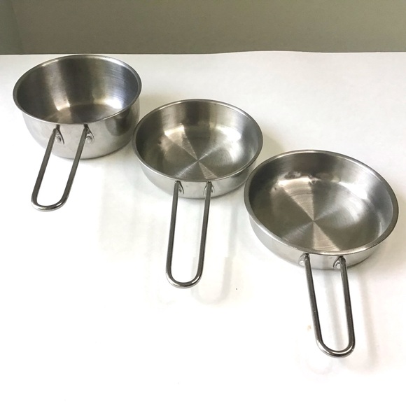 Pretend Play Stainless Steel Metal Pots Pans Kids Kitchen Cookware Toy 3 Pc Set - Picture 3 of 9